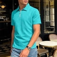 thumbnail image 5 of OGLCCG Men's Quarter-Zip Golf Shirts Lapel Collared Jacquard Short Sleeve Pullovers Casual Solid Color Business Tee Tops,XL,Sky Blue, 5 of 7