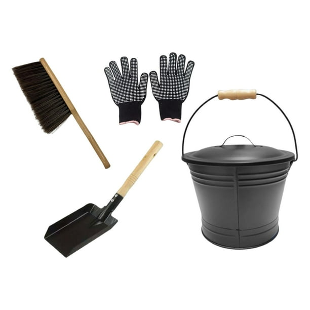 Cubo para cenizas de chimenea. Kit para chimenea con guantes incluidos. Portátil, práctico y profesional. Accesorios para limpieza de cenizas de
