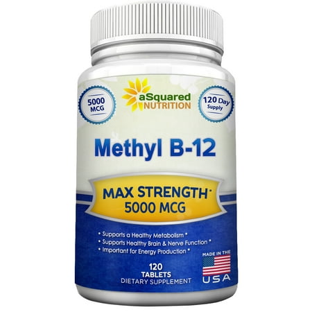 aSquared Nutrition La vitamine B12 - 5000 Supplément avec Methylcobalamin MCG (Methyl B12) - Max Force vitamine B 12 Soutien pour aider à stimuler l'énergie naturelle et métabolisme, avantages de réflexion et la fonction cardiaque