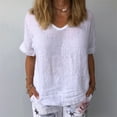 thumbnail image 2 of Outfmvch t shirts for women Casual Cotton And Linen Solid Short Sleeves T Shirt womens tops shirts for women White, 2 of 9
