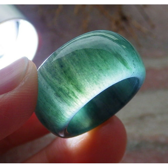 Certified Icy Green Burma 100% Natural A JADE Jadeite Circle RING USA. 7.5 RING 668377 TN