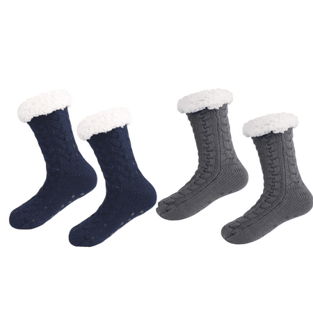 

LEZMORE 2 Pack Slipper Socks for Women Cozy Fuzzy Stocking Socks Knit Womens Thick Knit Sherpa Fleece Slipper Socks Grippers