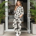 thumbnail image 3 of SCRAWLGOD Paws Print Black Beige Lounge Sets for Women Sweatsuit Turtleneck 2 Piece Outfits Sweatshirt Wide Leg Sweatpants Fashionable Tracksuit Matching Set, M, 3 of 7