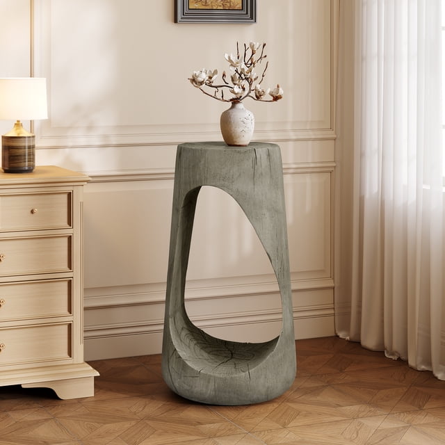 Noble House Grey MGO End Table,Wood Grain Texture 26.57" H Accent Table,Grey