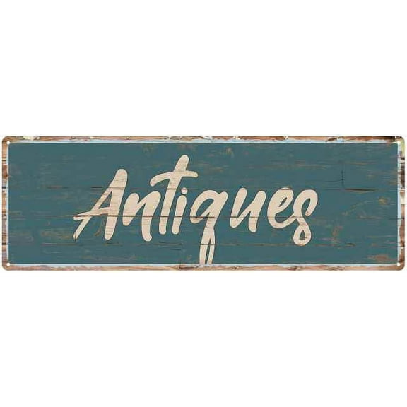 Antiques Beach Style Wood Look Sign Gift Green 6x18 Metal Decor 106180086021