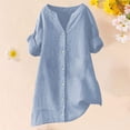 thumbnail image 4 of tasrioml Women Shirt V-neck Short Sleeve Buttons Placket Shirt Tops Solid Color Loose Fit Casual Blouse Daily Wear, 4 of 8