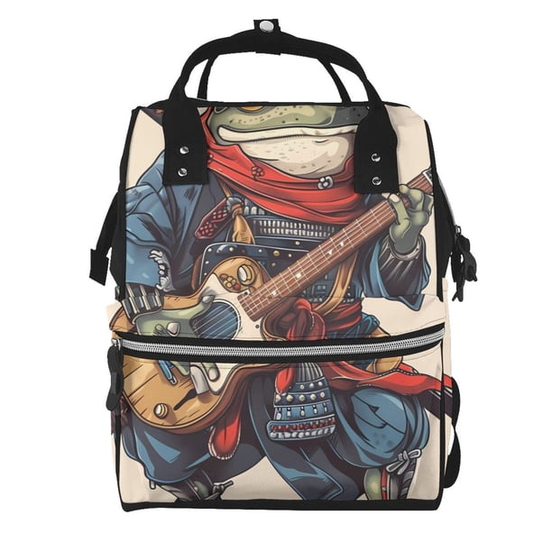 Easygdp Samurai Frog Guitar para Bolsa de Bebé de Gran Capacidad con Múltiples Bolsillos, Bolsa de Pañales para Padres, Bolsa de Viaje Organizada y Elegante