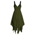 thumbnail image 4 of FEIFLY Women Solid Color Gothic Vintage Dress Halloween Irregular Sleeve Strap Dress Plain Color Layered Dress Festival Clothing, 4 of 7