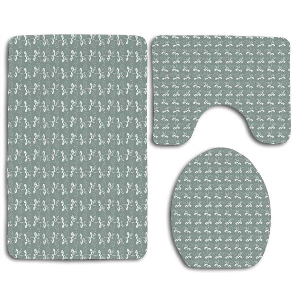 ABPHQTO Verde Estilo Victoriano Con Auténtica Elegancia Arremolinadas Ramas Twings Juego de alfombras de baño de 3 piezas Alfombra de baño Alfombra de contorno y tapa de inodoro ABPHQTO Cont-CHAPPLE-10604