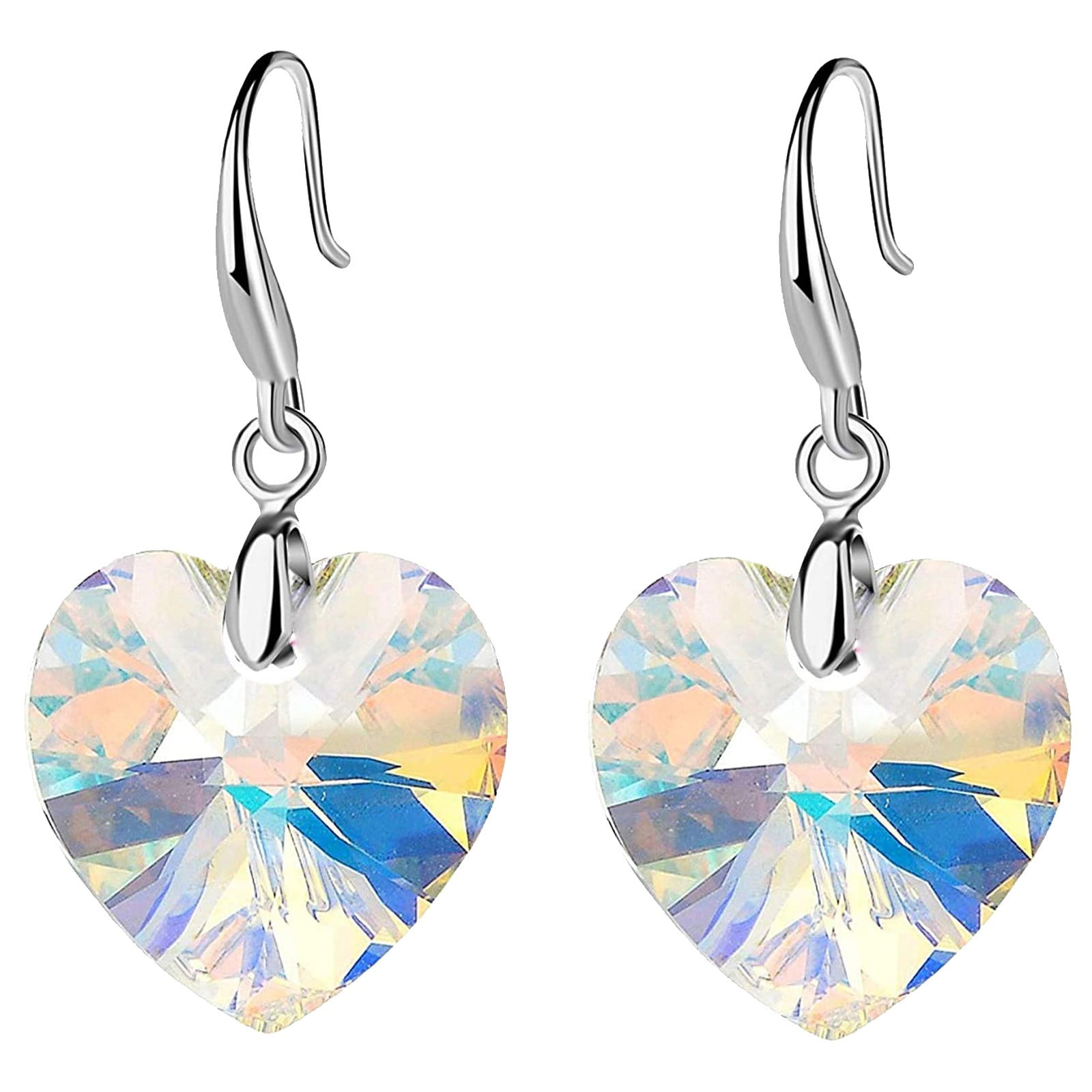 dangling faceted iridescent heart earrings