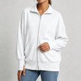thumbnail image 6 of DISKEBUISS Women's Ribbed Full Zip Up Jacket Stand Collar Long Sleeve Sweatshirt Coat with Thumb Holes & Pockets for Fall Winter, 6 of 7