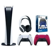 Sony Playstation 5 Digital Edition Console with Extra Red Controller, White PULSE 3D Headset and Surge Pro Gamer Starter Pack 11-Piece Accessory Bundle