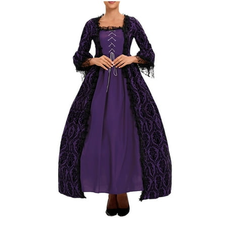 

Women Retro Party Dress Square Lace Floor Length Dress Corsets for Women with Straps