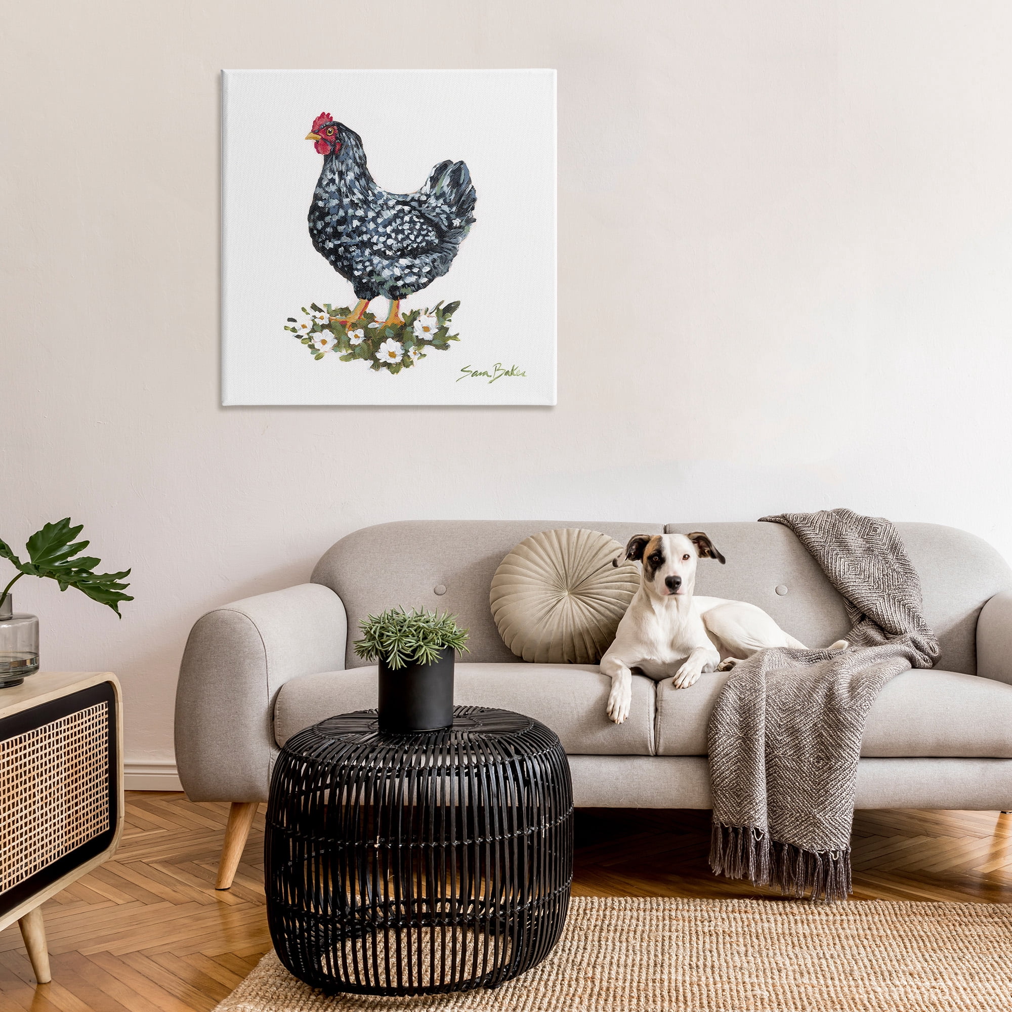 Stupell Industries Country Hen with Daisies Animals & Insects Painting Gallery Wrapped Canvas Art Print Wall Art, 36 x 36