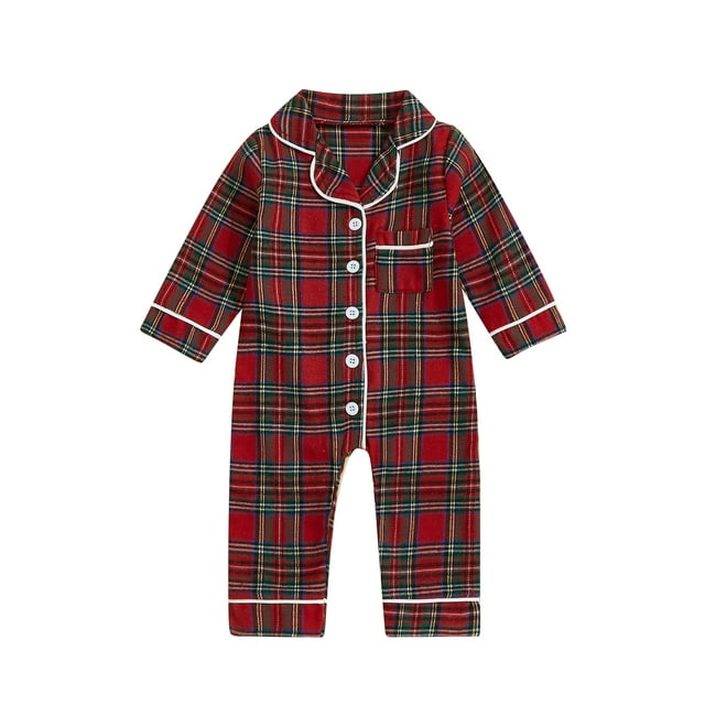 Gupgi Pyjama à Carreaux pour Bébé Fille Garçon 0M 3M 6M 12M 18M Combinaison de Nuit une Pièce Col Rabattu Manches Longues Automne