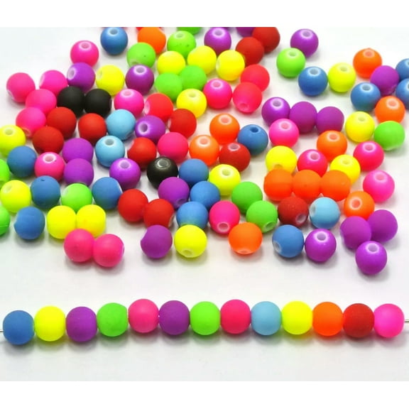 U8MO 500 Mixed Matte Fluorescent Neon Beads Acrylic Round Beads 6mm(0.24")