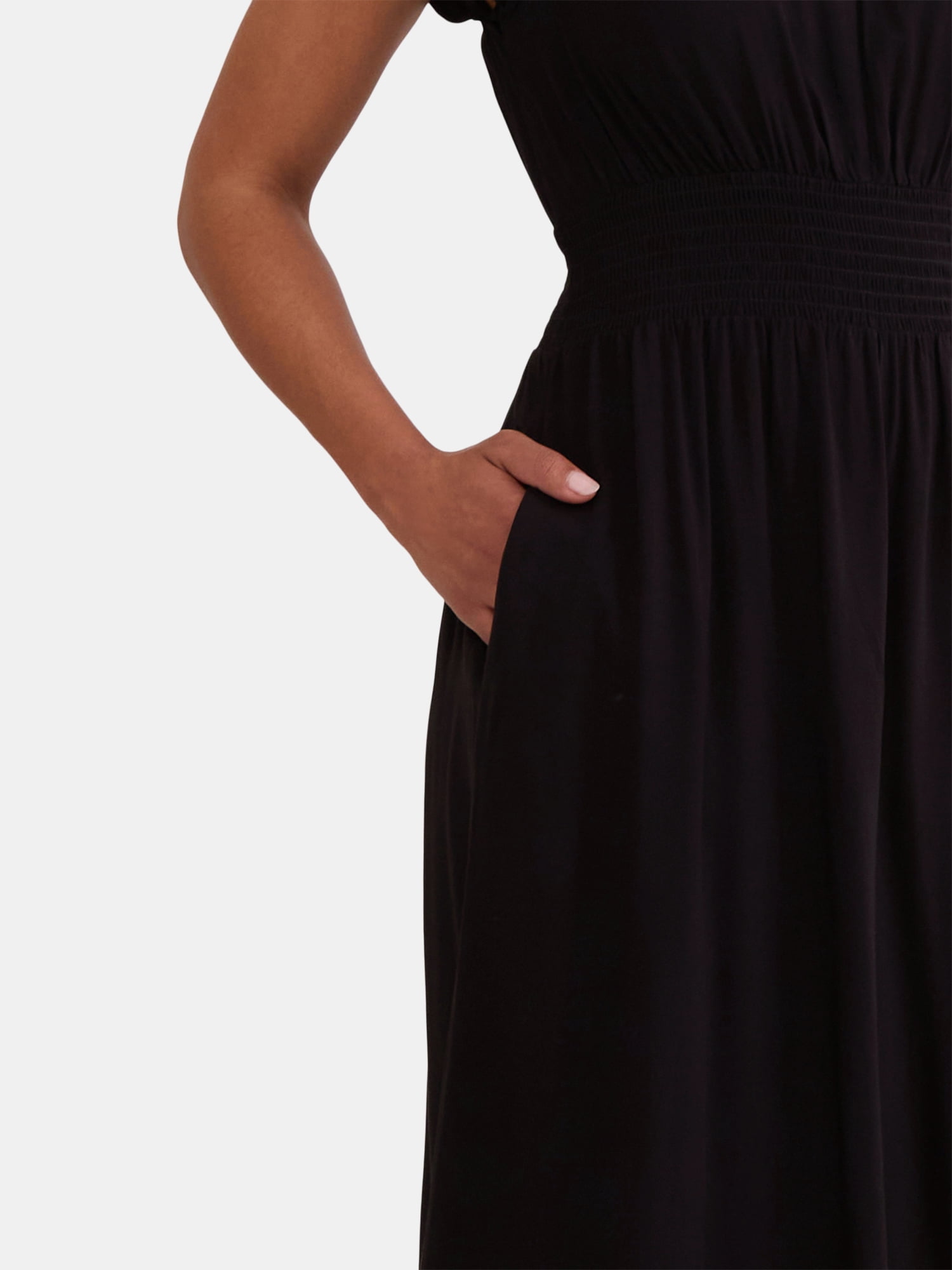 Time and Tru Women's and Women's Plus Smocked Waist Midi Dress, Sizes XS-4X