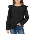 thumbnail image 2 of Black Girls Long Sleeve Ruffle Top, Cute Kids Casual Shirt with Pocket, Soft Stretchy Crewneck Tee for School and Play,Size 5-6 T, 2 of 6