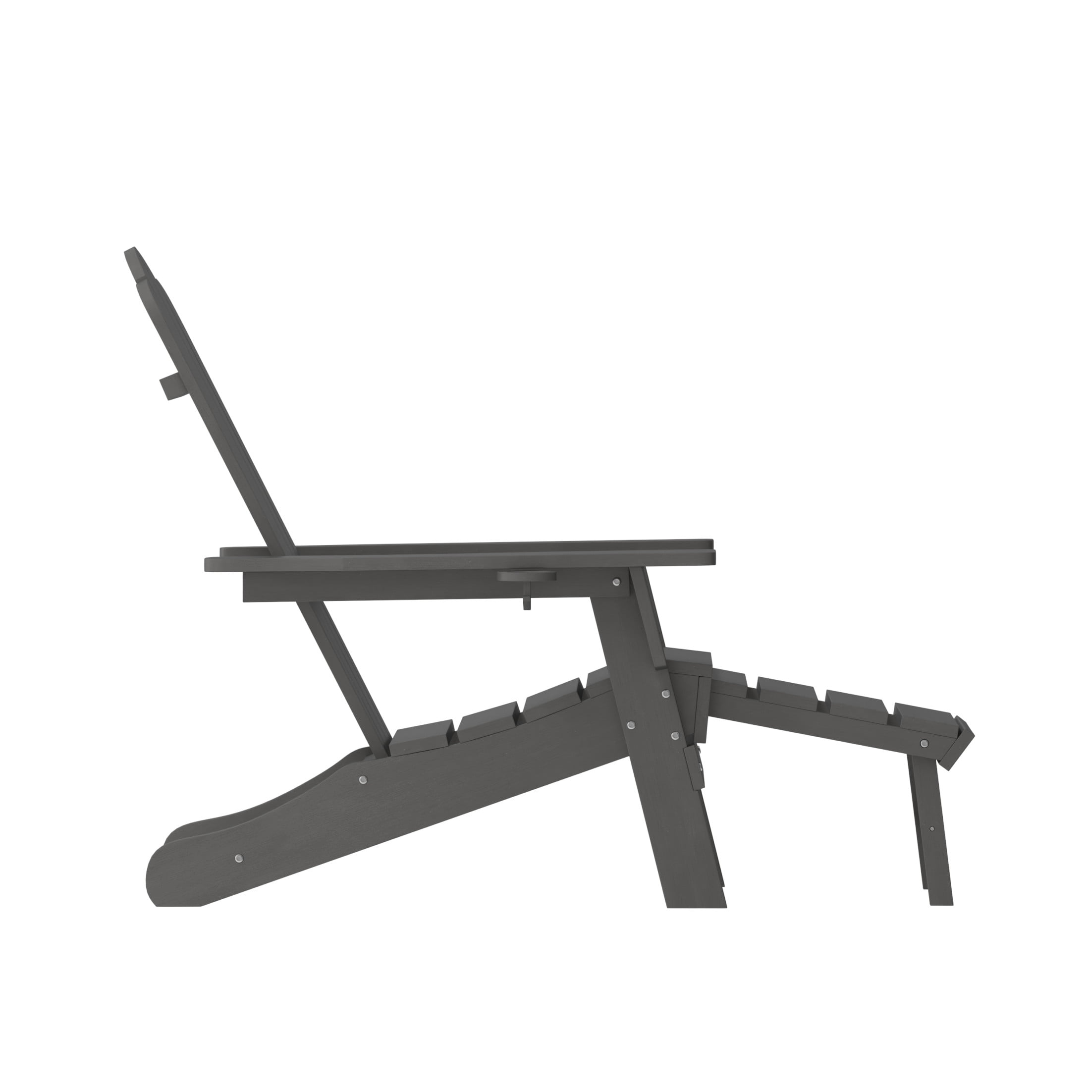 BizChair HDPE Adirondack Chair with Cup Holder and Pull Out Ottoman, All-Weather HDPE Indoor/Outdoor Lounge Chair in Gray