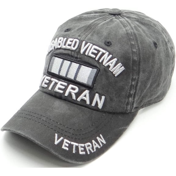 US Military Disabled Vietnam Veteran Pigment Washed Black Baseball Hat Cap