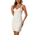 thumbnail image 4 of INSPIRE CHIC Spaghetti Strap Dress for Women's V Neck Lace Elegant Dresses S White, 4 of 5