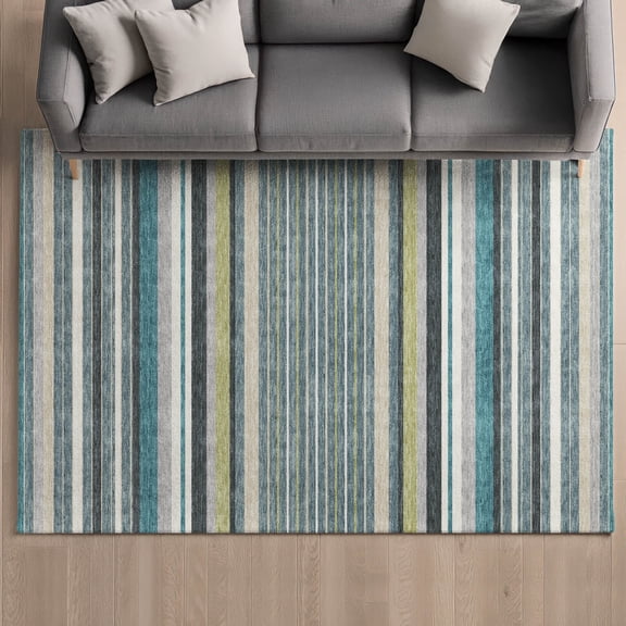 Addison Rugs Mayfield Premium Machine Washable Transitional Stripes Teal Rectangle Rug, 10' x 14'
