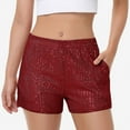 thumbnail image 3 of Women's Sequin Shorts Elastic Waist Sparkly Party Bottoms with Pockets - Small, Wine Red, 3 of 6