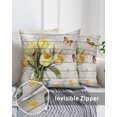 thumbnail image 3 of Waterproof Outdoor Throw Pillows with Inserts 18"x18", Yellow Tulip Soft Decorative Pillowcases for Couch Bedroom, Vintage Spring Floral Retro Art Butterfly Wooden Pillow Covers for Sofa Living Room, 3 of 8