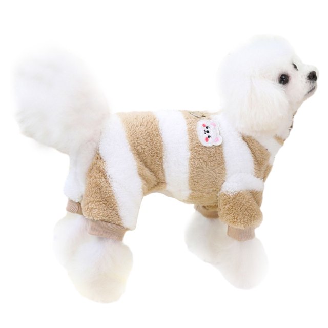 Pijamas para perros pequeños, suéter de invierno para perros con anillo de correa, ropa de forro polar para mascotas, lindo mono para perros, color marrón