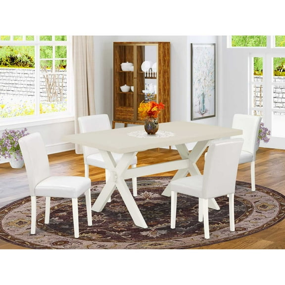 East West Furniture X026AB264-5 5-Piece Fashionable kitchen table set an Outstanding Linen White rectangular Table Top and 4 Wonderful Pu Leather Parson Dining Room Chairs with Stylish Chair Back,...