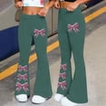 thumbnail image 5 of Inleife Women's Teal Bow Army Creen Flare Pants Fashion Ladies High Elastic Waist Yoga & Casual Wide Leg Trousers, 5 of 6