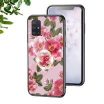 Case for Samsung Galaxy A71 5G, Slim Glass Case with Soft TPU Shockproof Ring Stand Flower Pattern Design Stylish Protective Cover for Samsung Galaxy A71 5G 6.7-Inch,Glamorous Peony