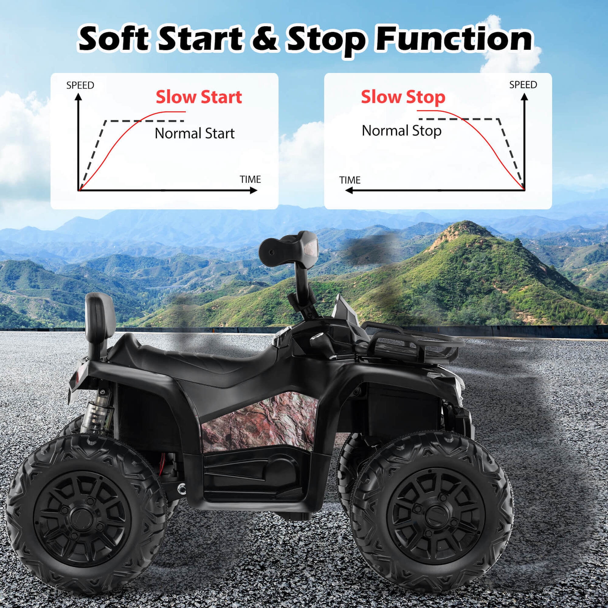 Costway 12V Kids Ride On ATV 4 Wheeler Electric Vehicle with Music & Headlights Soft Start Black