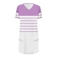 thumbnail image 4 of Tops for Women Plus Size Short Sleeved Stripe V-Neck Printed Double Pocket Pullover T-shirt Purple L, 4 of 6