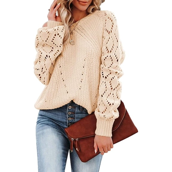 CoCopeaunts Women Fashion Sweater Pullover Winter Ribbed Knit Long Sleeve Hollow Out Sweaters Casual Loose Tops