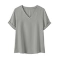 thumbnail image 7 of ClodeEU Women's Linen Blend V Neck Short Sleeve T-Shirt,Solid Color Casual Top Gray,Womens Plus L, 7 of 7