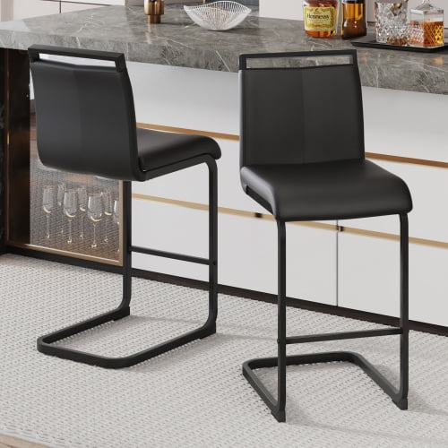 taoruifang Set of 2 Bar Stools 38 Inch PU Leather with Backrest Black