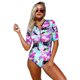 thumbnail image 1 of Women's Zip Front Printed Half Sleeve One Piece Swimsuit Sexy Summer Swimwear Bathing Suit,S-2XL, 1 of 5
