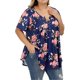 thumbnail image 3 of Camisa de mujer Camiseta de manga corta con estampado floral Blusa con cuello en V, Azul, M Scienceny AP002466-18, 3 of 4
