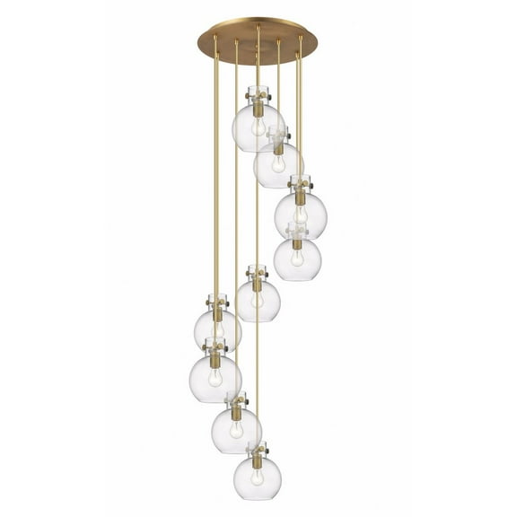 Innovations Lighting Newton Sphere - 9 Light 8" Cord Hung Multi Pendant - 18" Canopy Clear/Brushed Brass