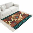 thumbnail image 4 of Turquoise Red Washable Area Rug 3'x5',Southwest American Native Abstract Pattern Woven Cotton Tassels Kitchen Rugs,Non Slip Indoor Door Mat Throw Carpet for Entryway Living Room Nursery Laundry Room, 4 of 9
