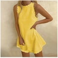 thumbnail image 2 of safuny Women's Tea Length Loose Dress Solid Color Holiday Elegant Cocktail Wedding Evening Party Ruffle Sleeve Crew Neck Trendy Dresses, 2 of 5