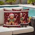 thumbnail image 4 of Christmas Gingerbread Outdoor Waterproof Pillow Covers, Red Black Checkered Snowflake Decorative Square Throw Pillowcase Sofa Cushion Sham for Patio/Couch/Chair, 20"x20" 2 Pack, 4 of 8