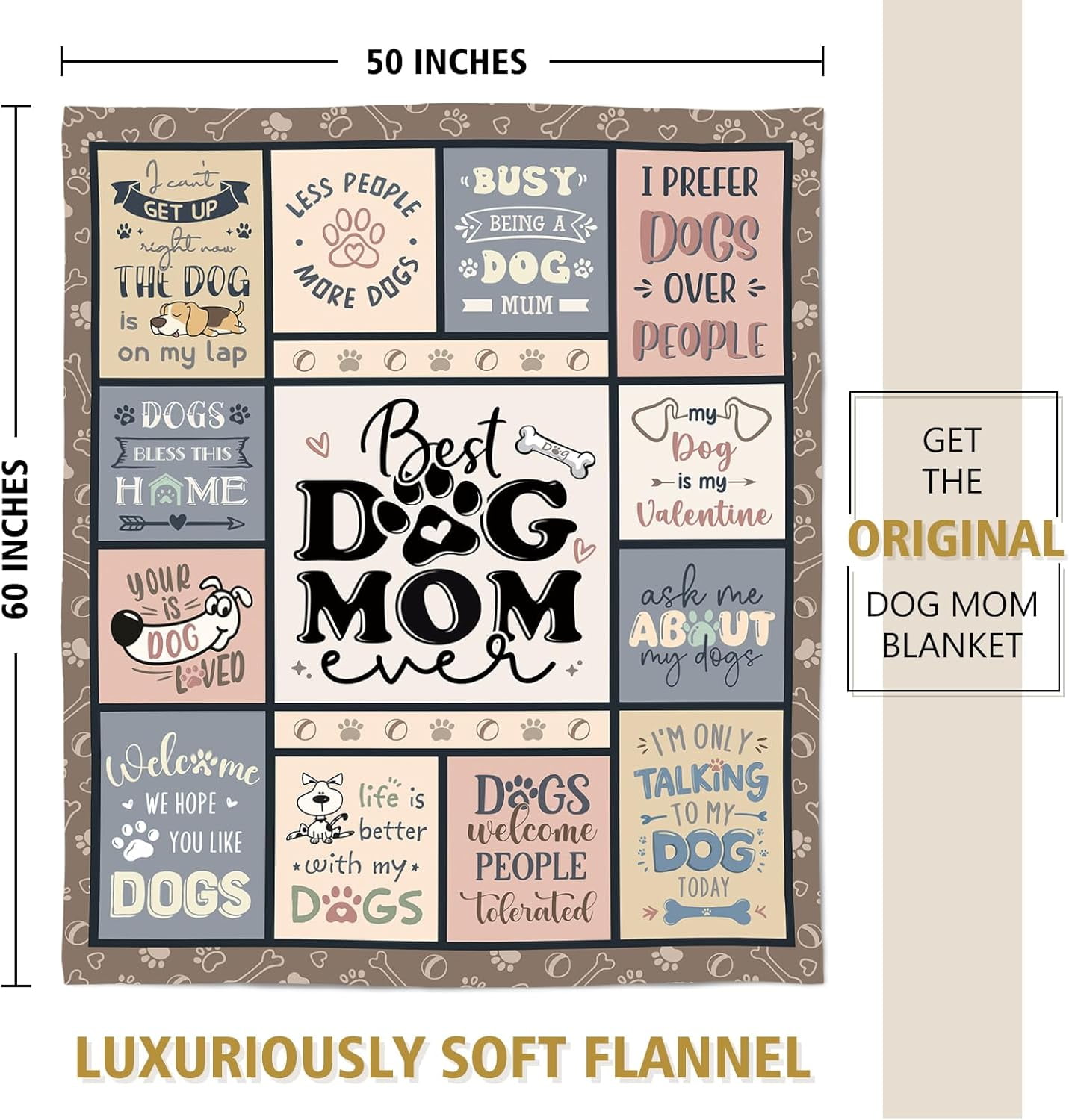 Mothers Day Dog Mom Gifts for Women – Best Ever Blanket for Pet Lovers, Funny Canine-Inspired Throw for Women, Cozy Present for Dog Owners on Birthday, Christmas, or Mother’s Day 60" x 50"