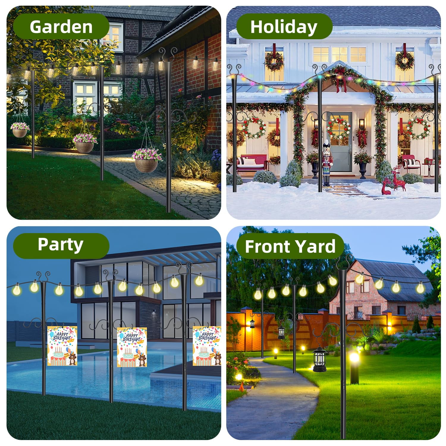 6 Pack 10Ft String Light Poles,Light Poles for Outside String Lights, Heavy Duty Metal String Light Poles for Deck, Outside, Outdoor Lights with Flag Stand