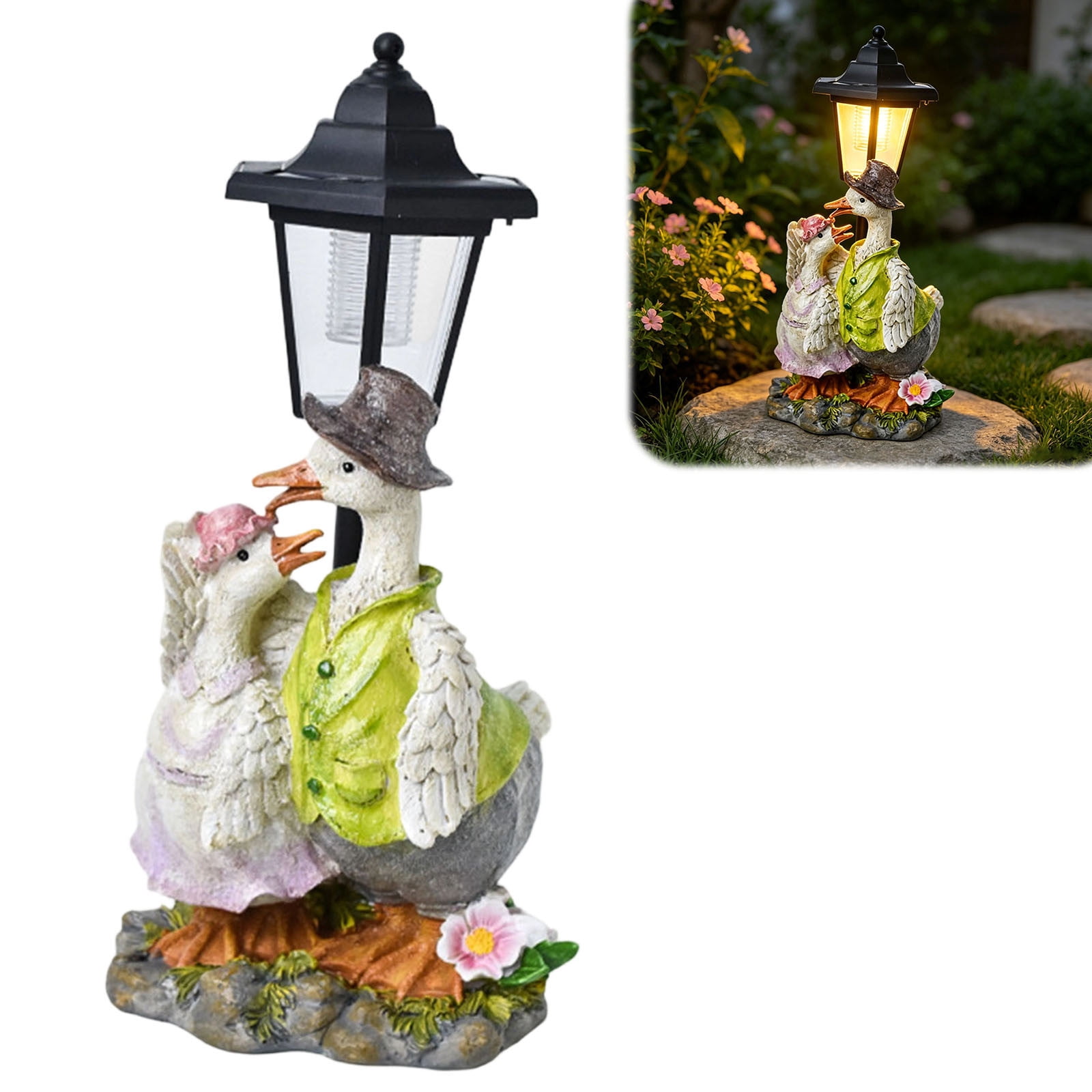 Tarmeek Solar Duck Couple Garden Statue with Flower Pot, Handcrafted Resin Outdoor Yard Art, Weatherproof Patio Lawn Ornament for Porch, Backyard, Balcony, Housewarming Gift for Women Mom