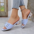 thumbnail image 6 of ZEZKT Women's Flat Slippers Sandals Dressy Summer Open Toe Slip On Leather PU Sandals Blue 8.5, 6 of 7