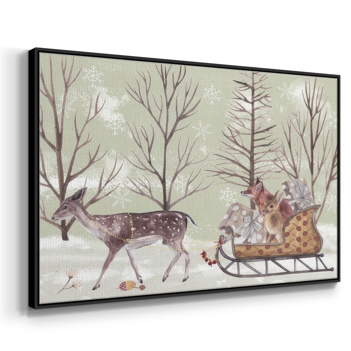 Christmas Time II - Framed Gallery Wrapped Holiday Canvas - 17 x 25 - Black Frame