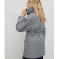 thumbnail image 5 of Women's Stand Collar Puffer Pattern Cotton Jacket Belt Button Up Long Sleeve Warm Coat Winter Outerwear, 5 of 7