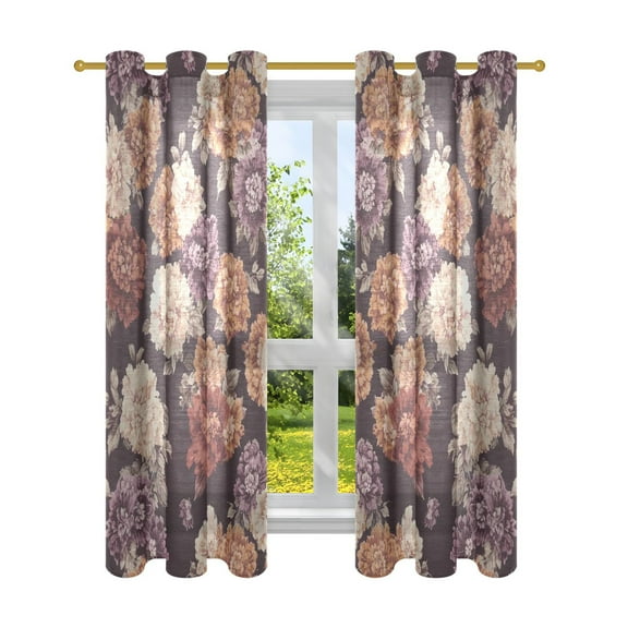 Vintage Floral Pattern Semi Sheer Curtains for Living Room Bedroom Set of 2 Insulated Window Drapes